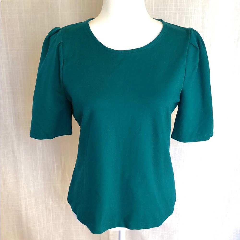 J. Crew Puff Sleeve Ponte Top, green, size Medium